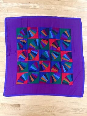 Vintage Perry Ellis Silk Scarf 1980s Bold Geometric Print Designer Scarf